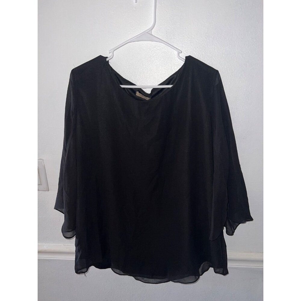 Acevog black top plus size XXL sheer lined short sleeve NEW pullover